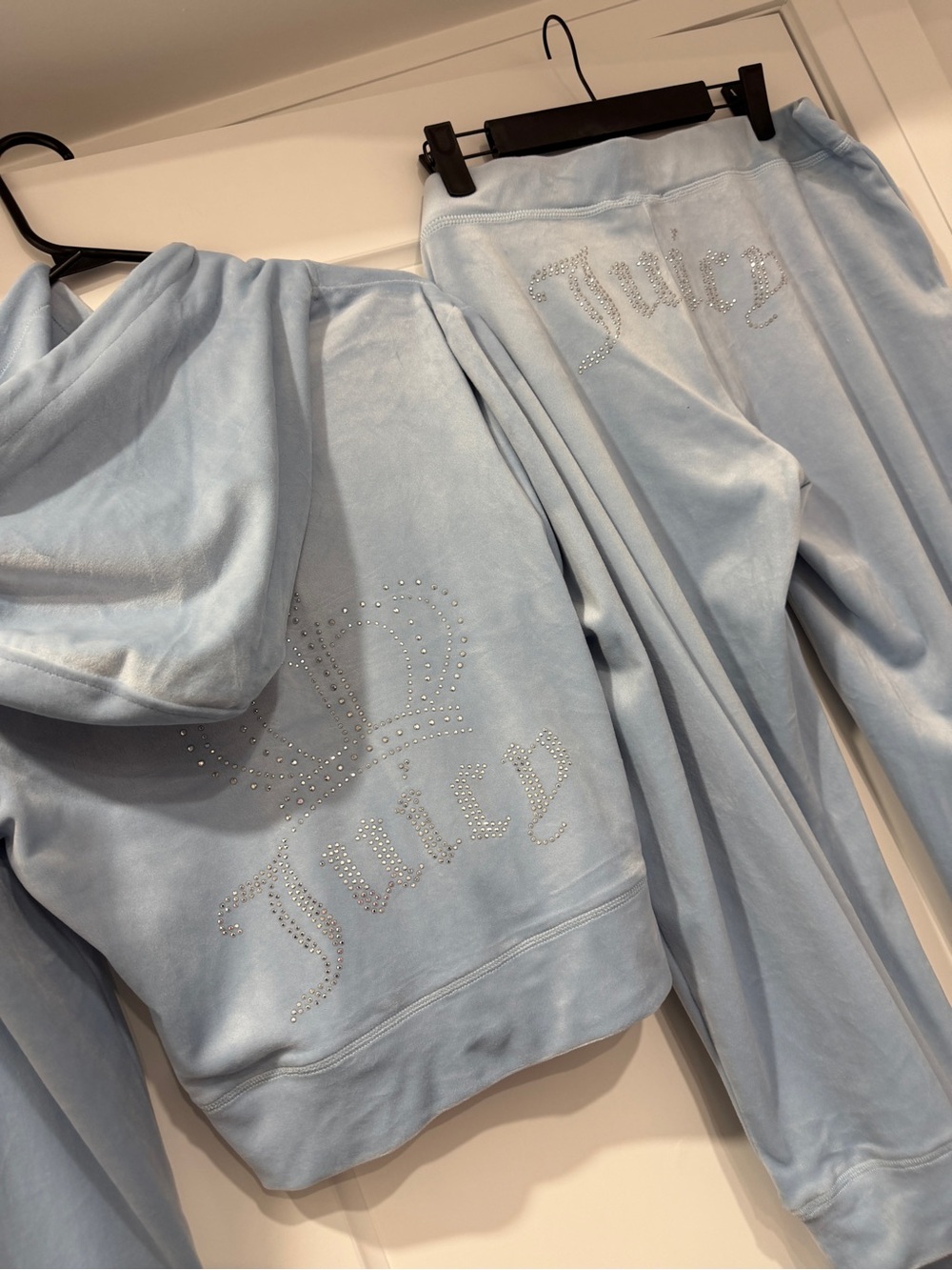 Juicy Couture Light Frosted Blue Velour Track Pants - Flared Joggers - Picture 7 of 7